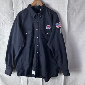 Bulwark FR Marathon Oil Patch Button Up Shirt Work XXL Navy Blue Flame Resistant